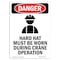 Signmission OSHA Danger Sign, Hard Hat Must Be Worn, 24in X 18in Decal, 18" W, 24" H, Portrait OS-DS-D-1824-V-1766 - alternate 1